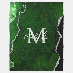 Green and Silver Marble Agate Fleece Blanket