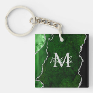 Green and Silver Marble Agate Key Ring