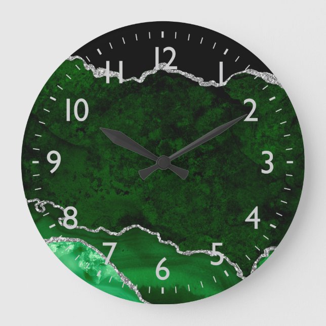 Green and Silver Marble Agate Large Clock (Front)