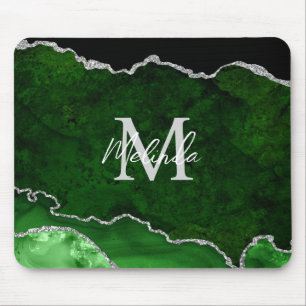Green and Silver Marble Agate Mouse Pad