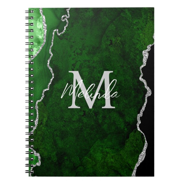 Green and Silver Marble Agate Notebook (Front)