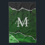Green and Silver Marble Agate Tea Towel<br><div class="desc">This kitchen towel features an elegant and glamourous agate marble background with geode gemstone detailing and faux silver glitter accents. The monogram combines handwritten script and modern sans serif fonts for a classy and sophisticated look. This will make the ideal gift as it can be customised with a name and...</div>