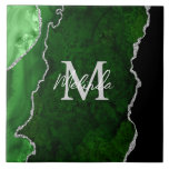 Green and Silver Marble Agate Tile<br><div class="desc">This tile features an elegant and glamourous agate marble background with geode gemstone detailing and faux silver glitter accents. The monogram combines handwritten script and modern sans serif fonts for a classy and sophisticated look. This will make the ideal gift as it can be customised with a name and initial....</div>