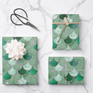 Green and Silver Mermaid Scales    Wrapping Paper Sheet