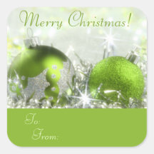 Green and Silver Merry Christmas Gift Tag Sticker