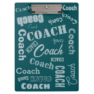 Green and Silver Personalised Coach Gift Name Art Clipboard