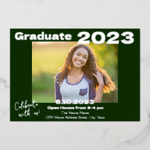 Green and Silver Photo Graduation Invitation Card