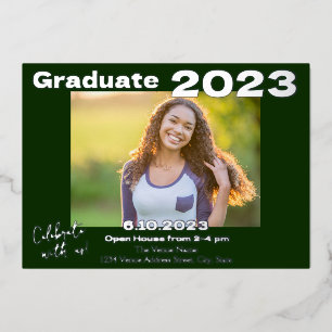 Green and Silver Photo Graduation Invitation Card