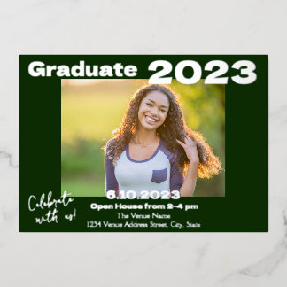 Green and Silver Photo Graduation Invitation Card