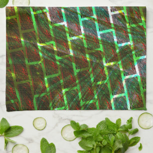 Green and stained, scratches and wall effect tea towel