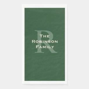 Green and Tan Name Monogram Paper Guest Towel Napkin