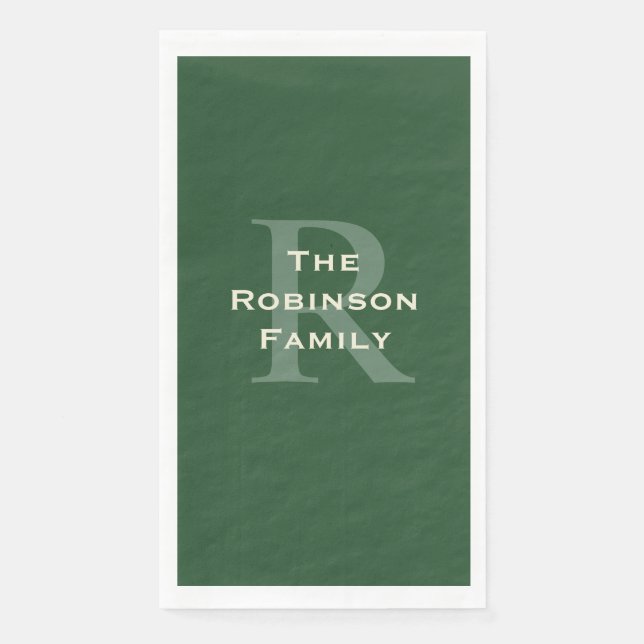 Green and Tan Name Monogram Paper Guest Towel Napkin (Front)
