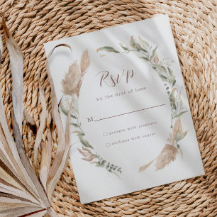 Green And Tan Pampas Grass Wedding Response Cards