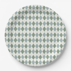 Green and Taupe Argyle Pattern-Elegant  Versatile Paper Plate