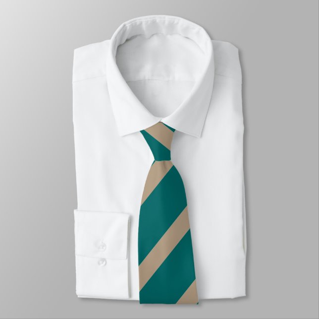 Green and taupe wide stripe pattern tie (Tied)