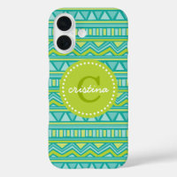 Green and Teal Aztec Chevron Custom Monogram