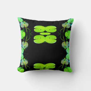 green and teal dragonfly, lily pad pattern pillow