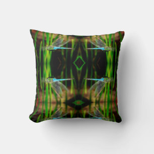 green and teal dragonfly, pattern pillow