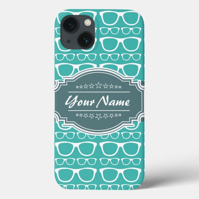 Green and Teal Geek Glasses Personalised Case-Mate iPhone Case (Back)