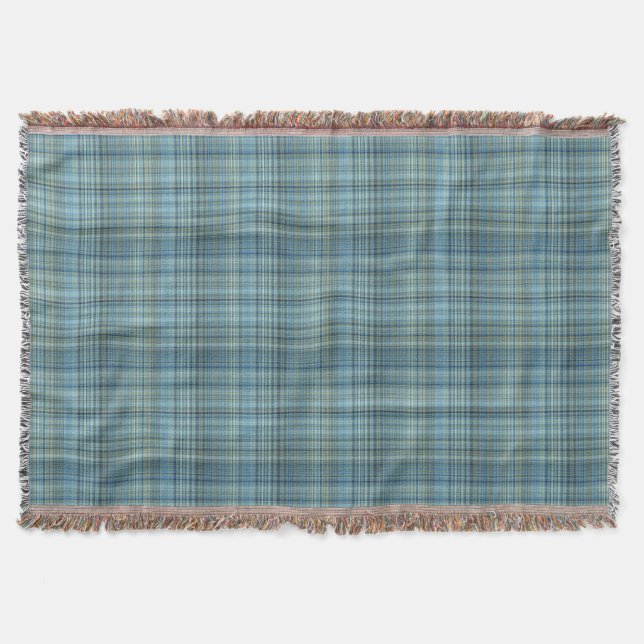 Green and Teal Glen Plaid Print Throw Blanket (Front)