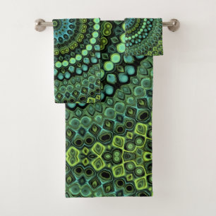 Green and Teal Kaleidoscope Mandala Pattern Bath Towel Set