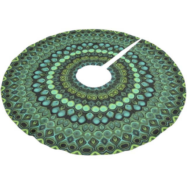 Green and Teal Kaleidoscope Mandala Pattern Brushed Polyester Tree Skirt (Angled)