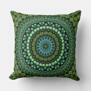 Green and Teal Kaleidoscope Mandala Pattern Cushion
