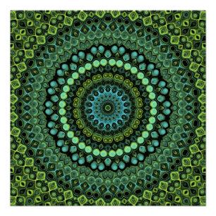 Green and Teal Kaleidoscope Mandala Pattern Poster