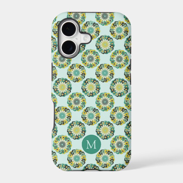 Green and Teal Modern Geometric Flower Pattern (Back)
