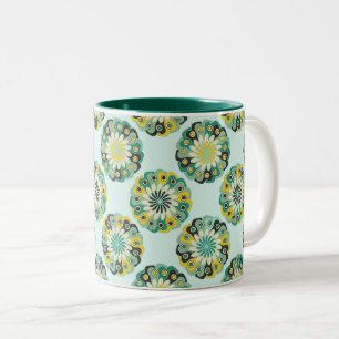 Green and Teal Modern Geometric Flower Pattern Two-Tone Coffee Mug