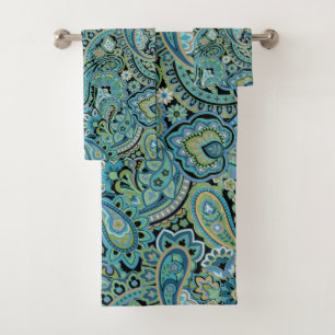 Green and Teal Paisley Bath Towel Set