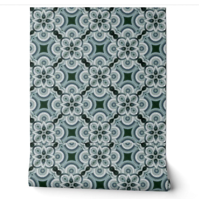 Green and turquoise geometric wallpaper  2' x 4' (Unrolling)
