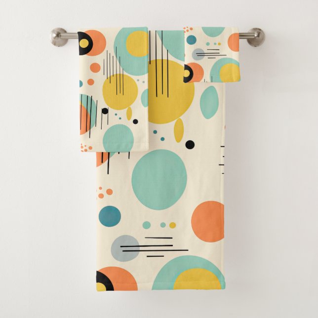 Green and Turquoise Mid Century Modern Pattern Bath Towel Set (Insitu)