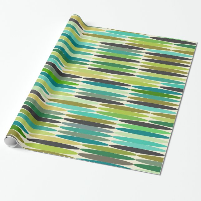 Green and turquoise vintage abstract pattern wrapping paper (Unrolled)
