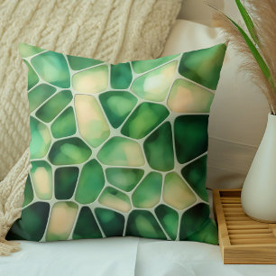 Green and Vanilla Watercolor Voronoi Pattern Cushion