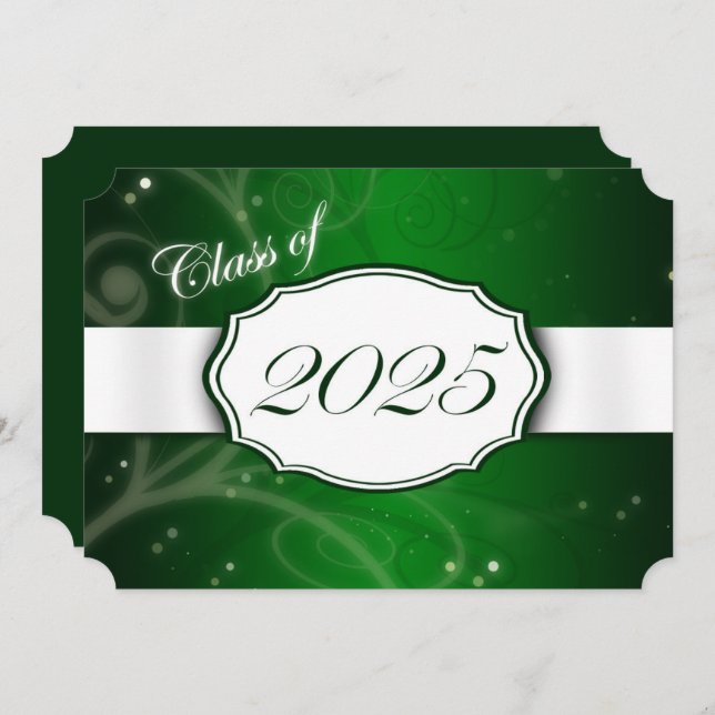 Green and White 2025 Graduation Party Invitation (Front/Back)