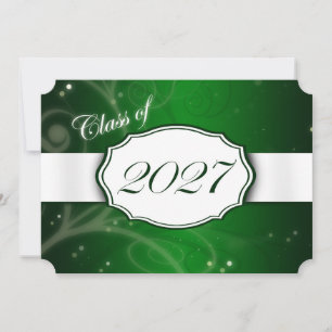 Green and White 2027 Graduation Invitations
