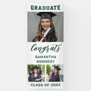Green And White 3 Photo Vertical Graduation 2025 Banner