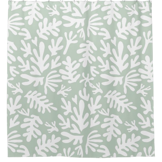 Green and white abstract boho Modern Pattern Shower Curtain (Front)