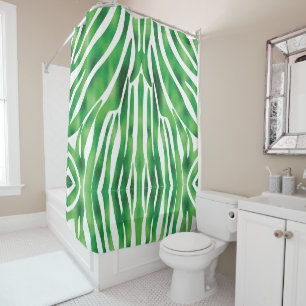 Green and White Abstract Stripe pattern Shower Curtain