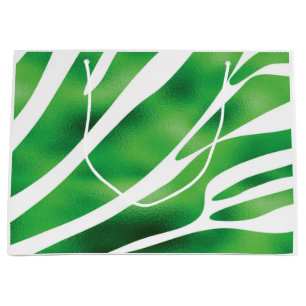 Green and White Abstract Stripes Large Gift Bag