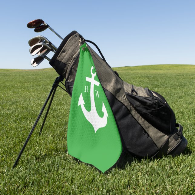 Green and White Anchor Monogram Golf Towel (Green)