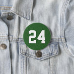 Green and White Athlete Jersey Number 7.5 Cm Round Badge<br><div class="desc">Cheer on your favourite sports team, football player or just show off your school pride with a custom personalised spirit button! Personalise with a player's jersey number or other custom text. Perfect for football, basketball, baseball and soccer games! Create custom pins for the whole team, cheerleaders, parents and siblings to...</div>
