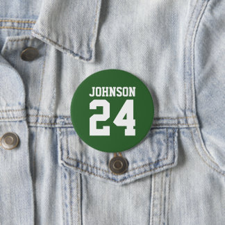 Green and White Athlete Name Jersey Number 7.5 Cm Round Badge