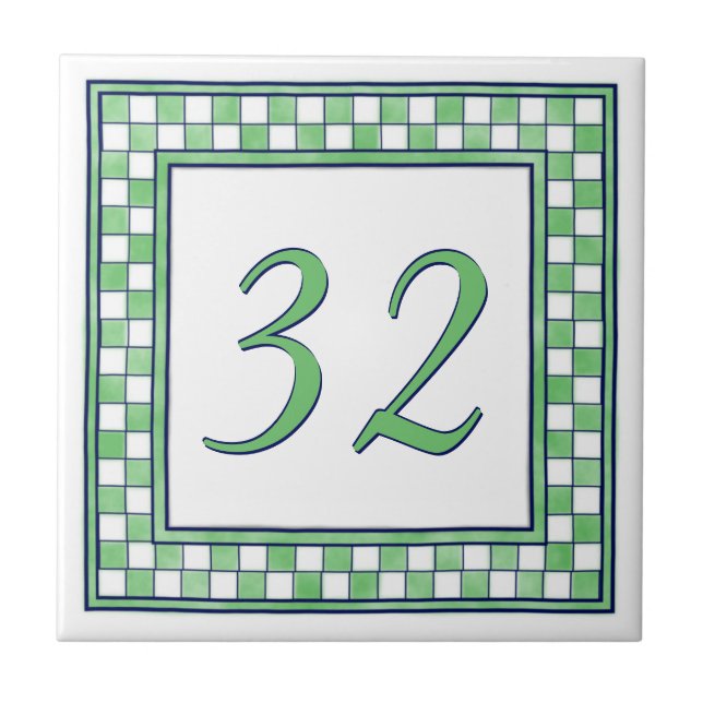 Green and White Big House Number Tile (Front)