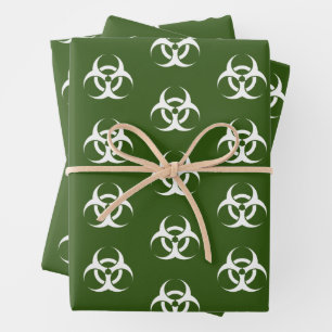 Green and White Biohazard  Wrapping Paper Sheet