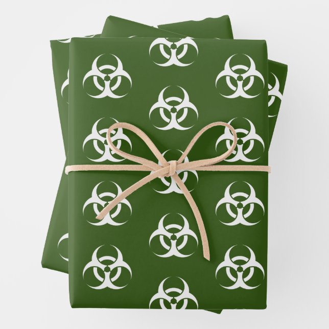 Green and White Biohazard  Wrapping Paper Sheet (In situ)