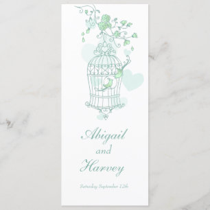 Green and white bird cage birds wedding dinner menu