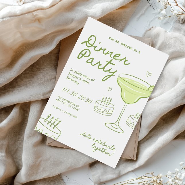 Green and White Birthday Dinner Party Invitation (Creator Uploaded)