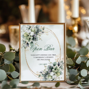 Green and White Boho Open Bar Wedding Sign